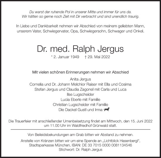 Traueranzeige von Ralph Jergus von Süddeutsche Zeitung