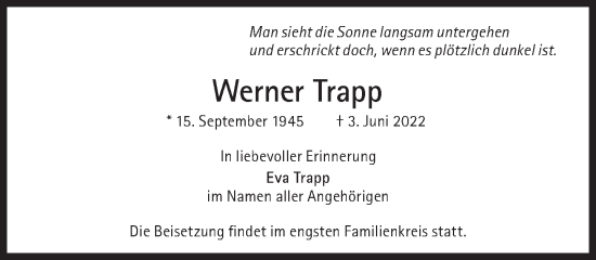 Traueranzeige von Werner Trapp von Süddeutsche Zeitung
