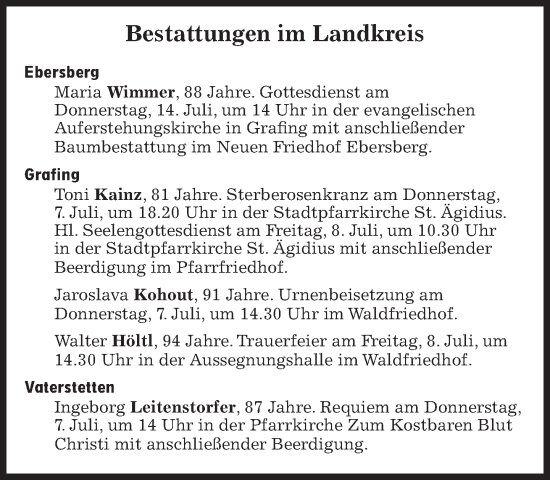 Traueranzeige von Bestattungen vom 07.07.2022 von Süddeutsche Zeitung
