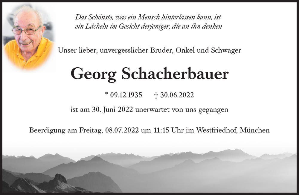  Traueranzeige für Georg Schacherbauer vom 06.07.2022 aus Süddeutsche Zeitung