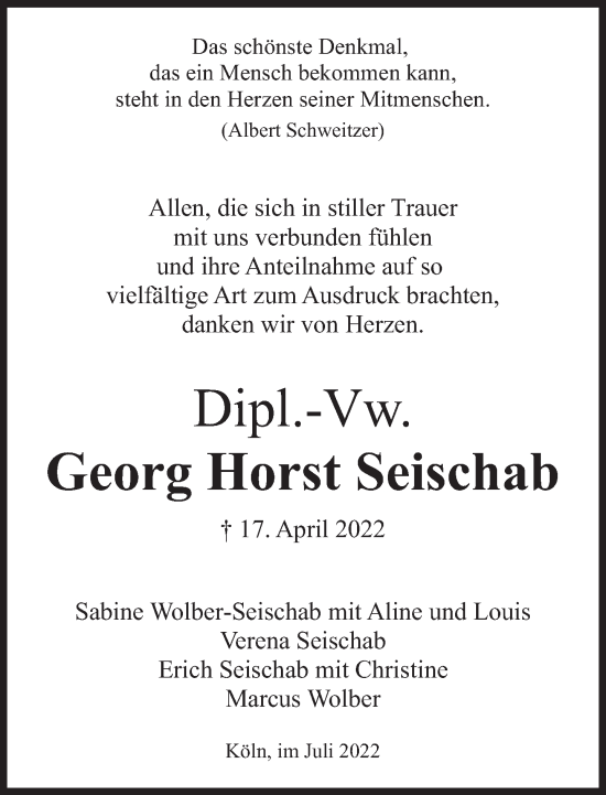 Traueranzeige von Georg Horst Seischab von Süddeutsche Zeitung