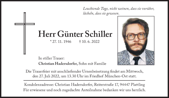 Traueranzeige von Günter Schiller von Süddeutsche Zeitung