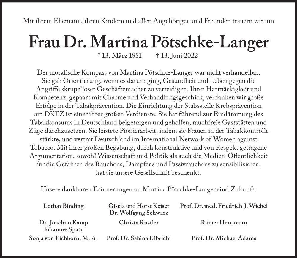  Traueranzeige für Martina Pötschke-Langer vom 02.07.2022 aus Süddeutsche Zeitung