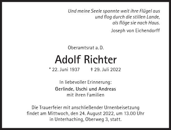 Traueranzeige von Adolf Richter von Süddeutsche Zeitung