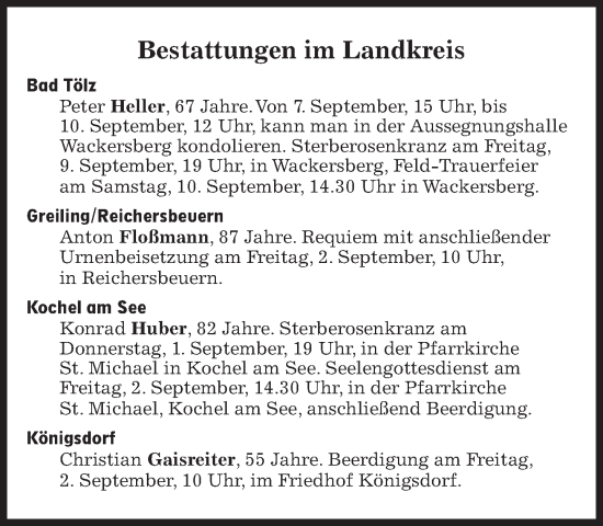 Traueranzeige von Bestattungen vom 01.09.2022 von Süddeutsche Zeitung
