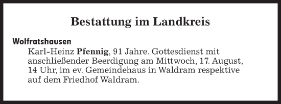 Traueranzeige von Bestattungen vom 17.08.2022 von Süddeutsche Zeitung