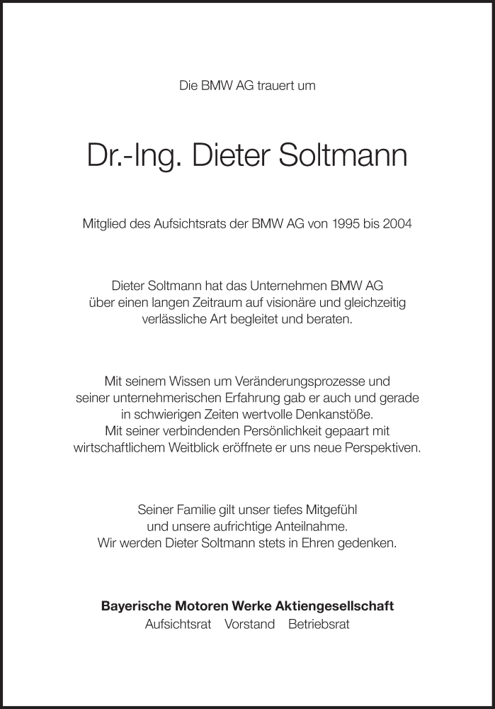  Traueranzeige für Dieter Soltmann vom 06.08.2022 aus Süddeutsche Zeitung