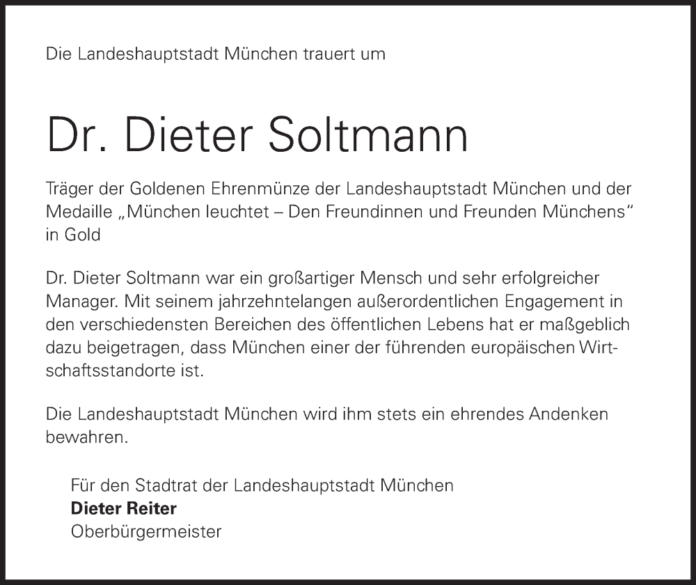  Traueranzeige für Dieter Soltmann vom 02.08.2022 aus Süddeutsche Zeitung