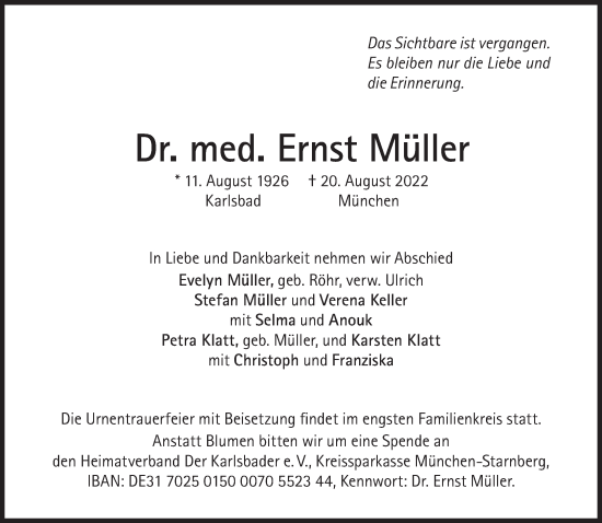 Traueranzeige von Ernst Müller von Süddeutsche Zeitung