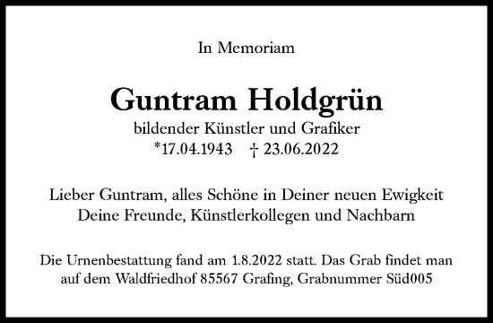 Traueranzeige von Guntram Holdgrün von Süddeutsche Zeitung