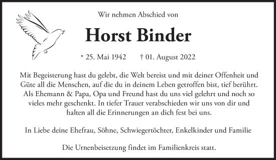 Traueranzeige von Horst Binder von Süddeutsche Zeitung