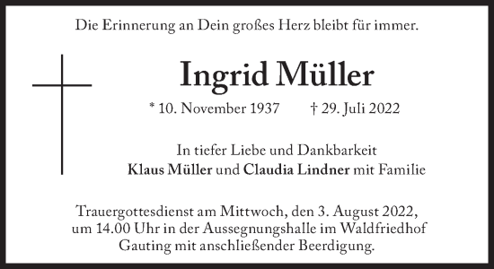 Traueranzeige von Ingrid Müller von Süddeutsche Zeitung