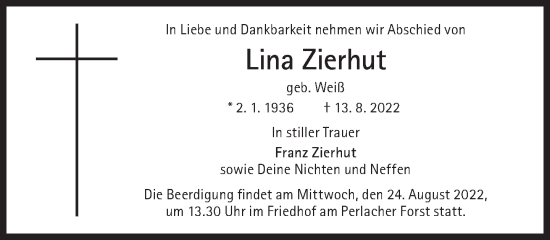Traueranzeige von Lina Zierhut von Süddeutsche Zeitung