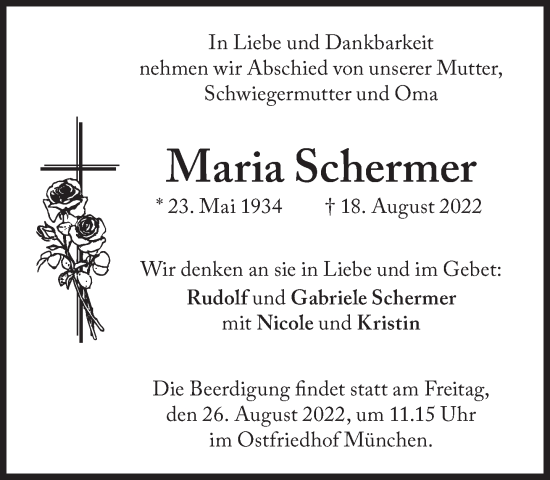 Traueranzeige von Maria Schermer von Süddeutsche Zeitung