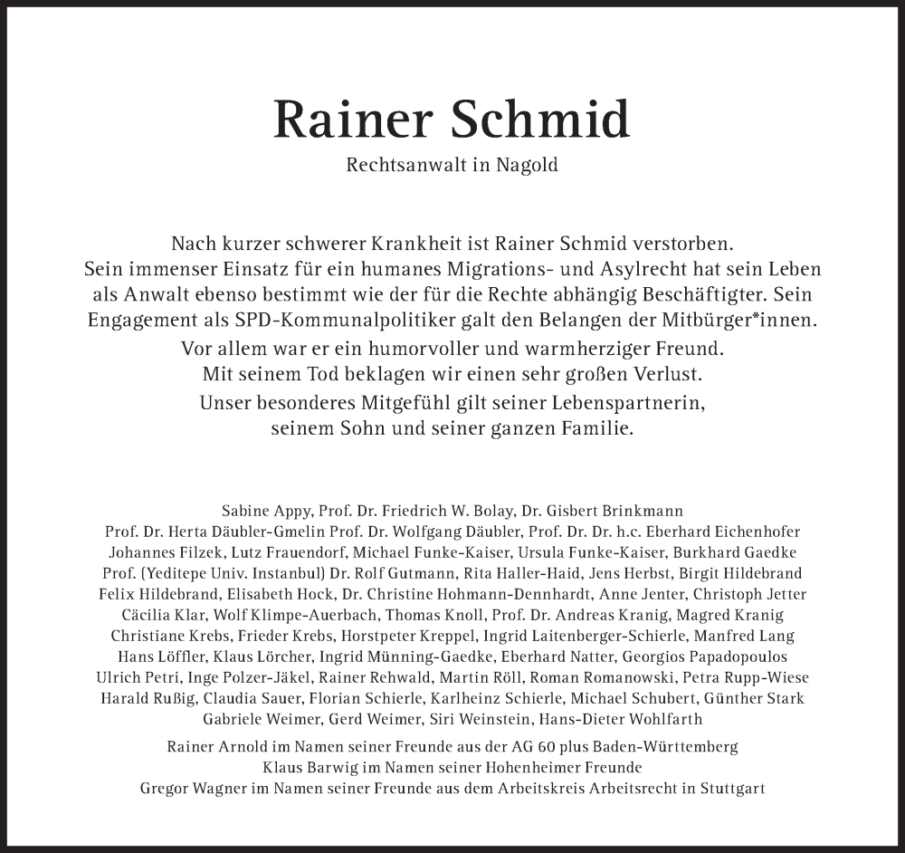  Traueranzeige für Rainer Schmid vom 06.08.2022 aus Süddeutsche Zeitung