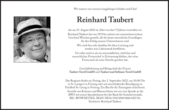 Traueranzeige von Reinhard Taubert von Süddeutsche Zeitung