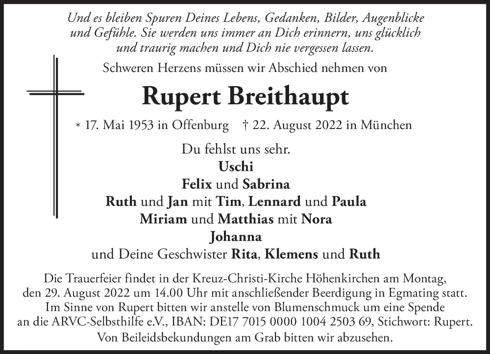  Traueranzeige für Rupert Breithaupt vom 27.08.2022 aus Süddeutsche Zeitung