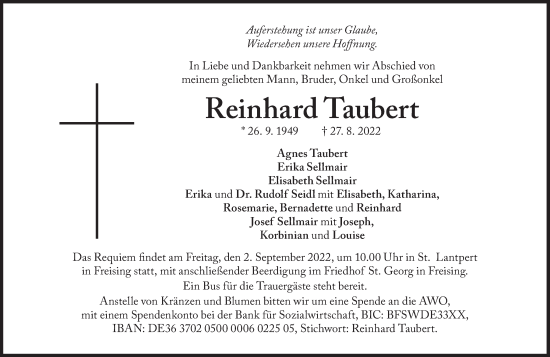 Traueranzeige von Taubert Reinhard von Süddeutsche Zeitung