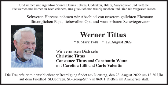 Traueranzeige von Werner Tittus von Süddeutsche Zeitung