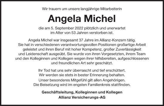 Traueranzeige von Angela Michel von Süddeutsche Zeitung