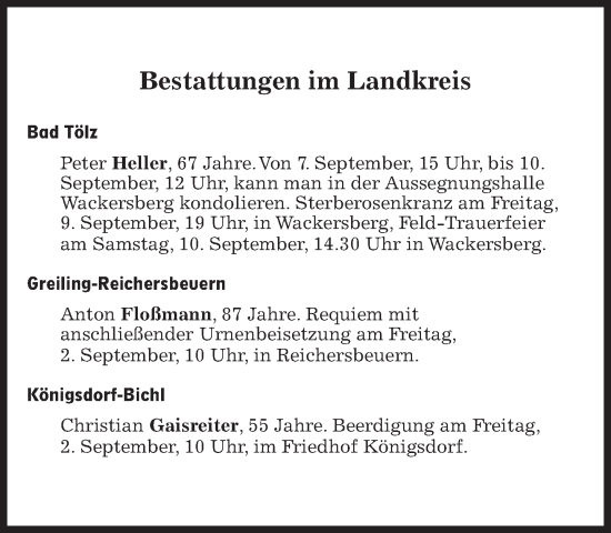Traueranzeige von Bestattungen vom 02.09.2022 von Süddeutsche Zeitung