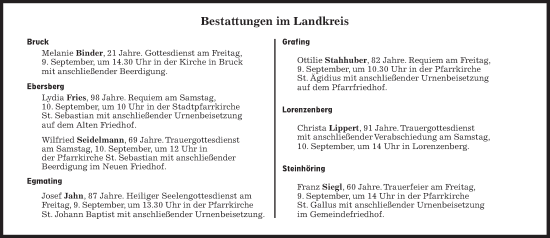 Traueranzeige von Bestattungen vom 09.09.2022 von Süddeutsche Zeitung