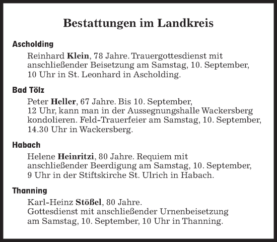 Traueranzeige von Bestattungen vom 10.09.2022 von Süddeutsche Zeitung