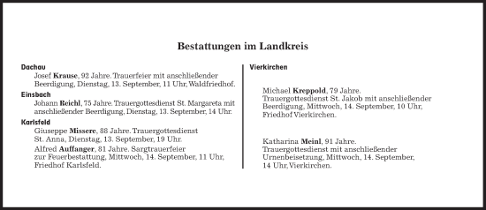 Traueranzeige von Bestattungen vom 13.09.2022 von Süddeutsche Zeitung
