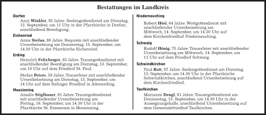 Traueranzeige von Bestattungen vom 13.09.2022 von Süddeutsche Zeitung