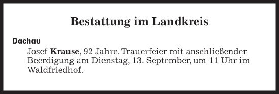 Traueranzeige von Bestattungskalender vom 12.09.2022 von Süddeutsche Zeitung