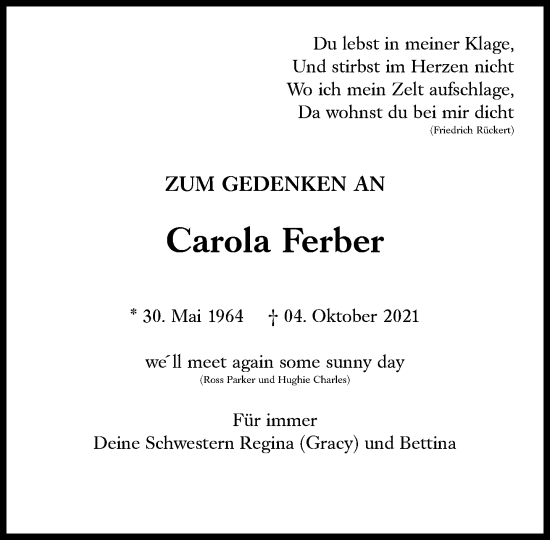 Traueranzeige von Carola Ferber von Süddeutsche Zeitung