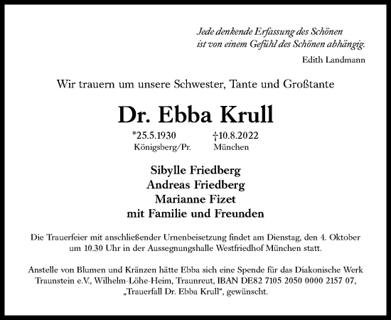 Traueranzeige von Ebba Krull von Süddeutsche Zeitung