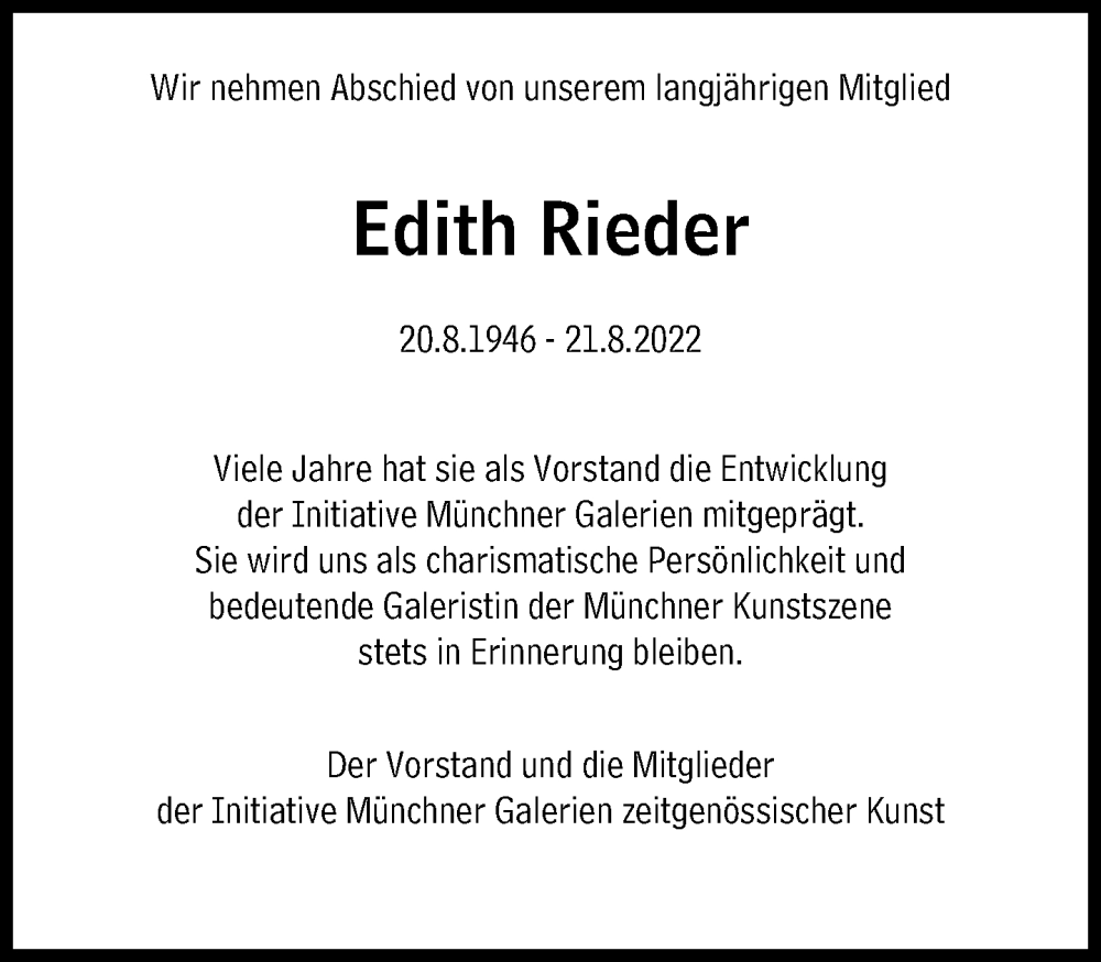  Traueranzeige für Edith Rieder vom 03.09.2022 aus Süddeutsche Zeitung