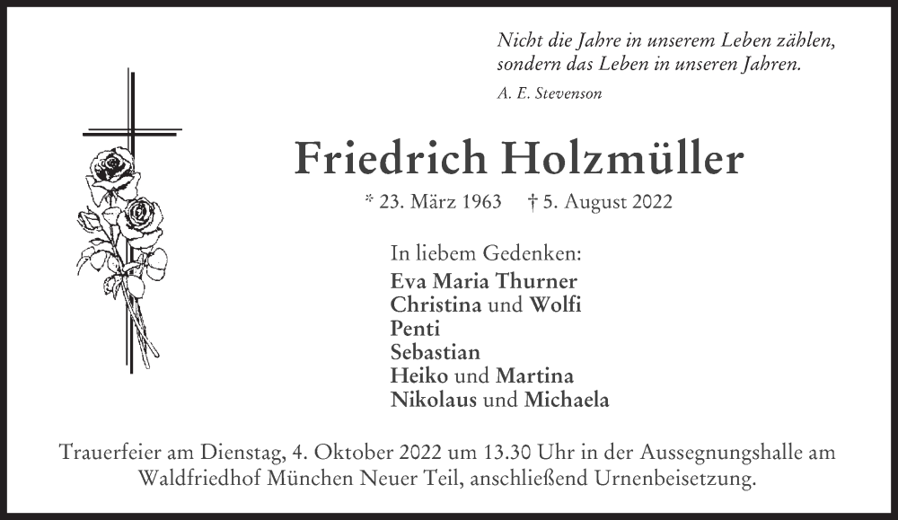  Traueranzeige für Friedrich Holzmüller vom 01.10.2022 aus Süddeutsche Zeitung