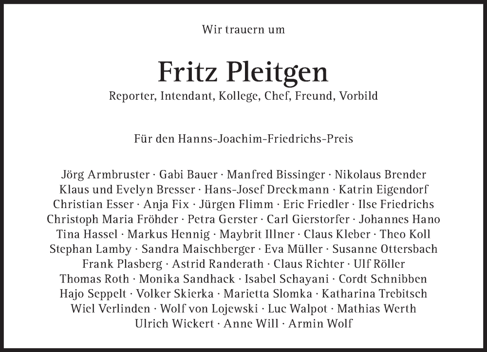  Traueranzeige für Fritz Pleitgen vom 24.09.2022 aus Süddeutsche Zeitung