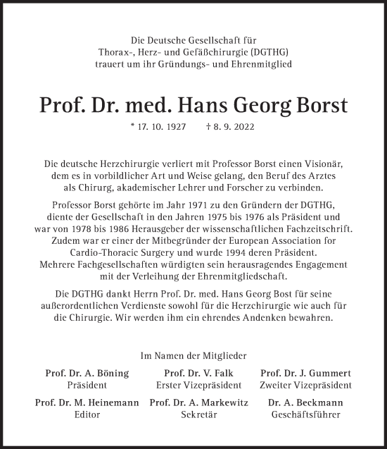 Traueranzeige von Hans Georg Borst von Süddeutsche Zeitung