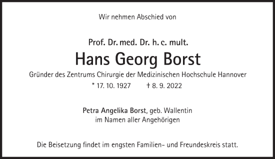 Traueranzeige von Hans Georg Borst von Süddeutsche Zeitung