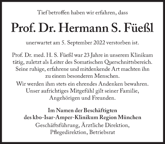 Traueranzeige von Hermann Sebastian Füeßl von Süddeutsche Zeitung