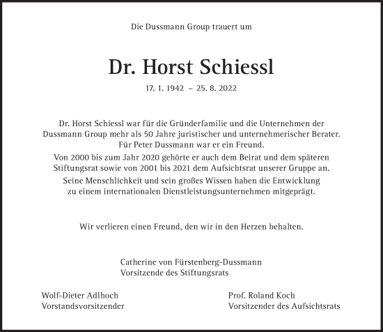 Traueranzeige von Horst Schiessl von Süddeutsche Zeitung