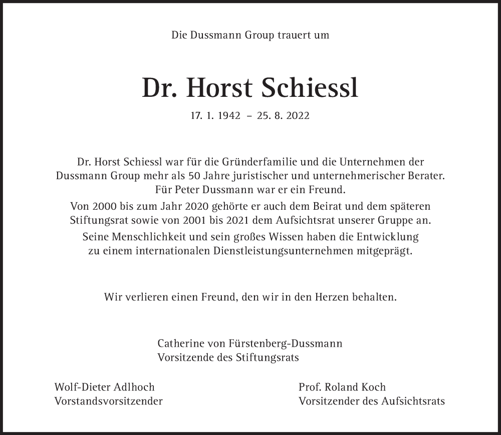  Traueranzeige für Horst Schiessl vom 03.09.2022 aus Süddeutsche Zeitung