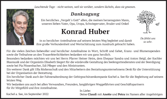 Traueranzeige von Konrad Huber von Süddeutsche Zeitung