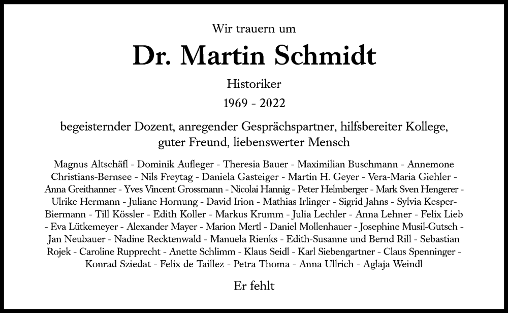  Traueranzeige für Martin Schmidt vom 24.09.2022 aus Süddeutsche Zeitung