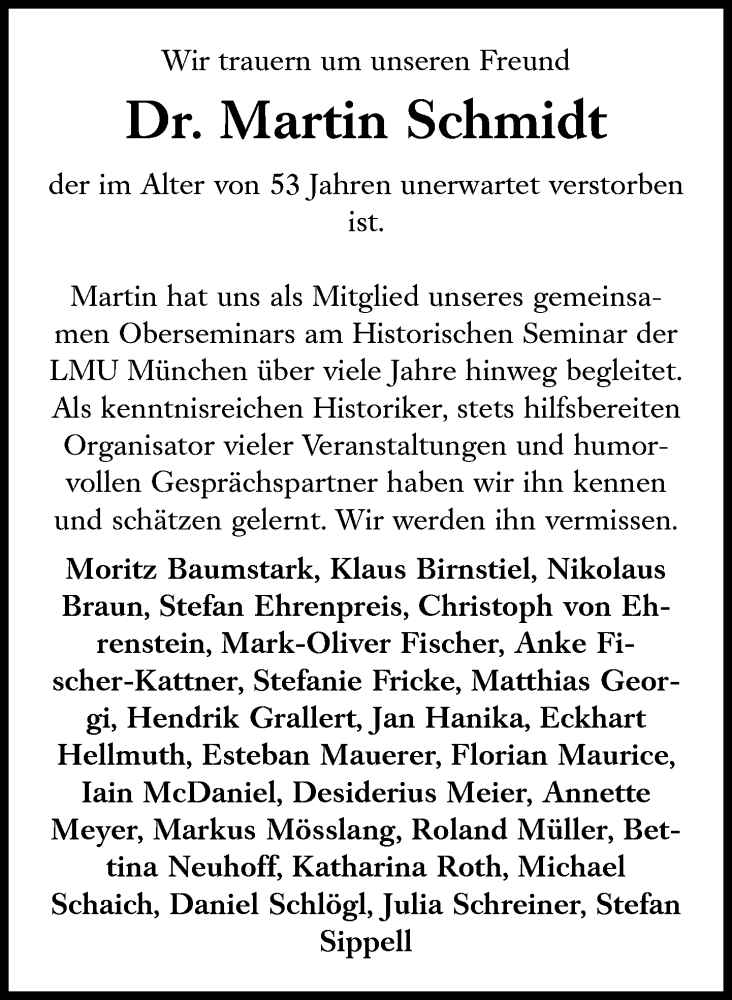  Traueranzeige für Martin Schmidt vom 28.09.2022 aus Süddeutsche Zeitung