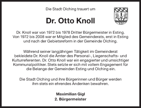 Traueranzeige von Otto Knoll von Süddeutsche Zeitung