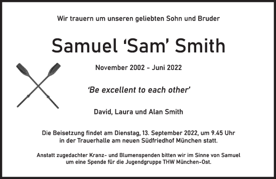 Traueranzeige von Samuel Smith von Süddeutsche Zeitung