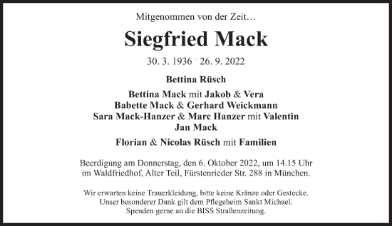 Traueranzeige von Siegfried Mack von Süddeutsche Zeitung
