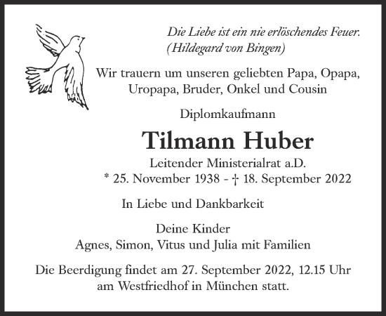 Traueranzeige von Tilmann Huber von Süddeutsche Zeitung