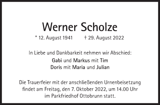 Traueranzeige von Werner Scholze von Süddeutsche Zeitung