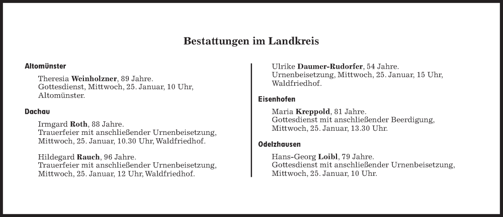  Traueranzeige für Bestattungen vom 25.01.2023 vom 25.01.2023 aus Süddeutsche Zeitung