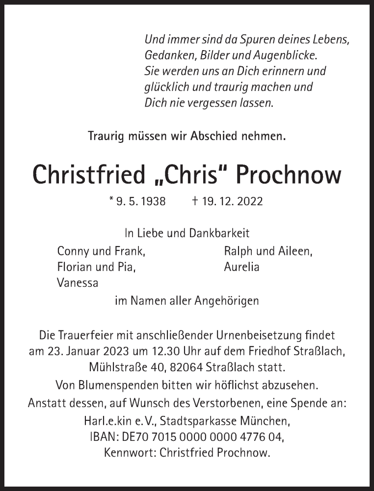  Traueranzeige für Christfried Prochnow vom 21.01.2023 aus Süddeutsche Zeitung